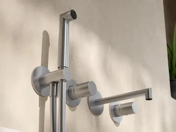 28MM - Wall-mounted steel bathtub mixer with hand shower by Rubinetterie Treemme - view 2